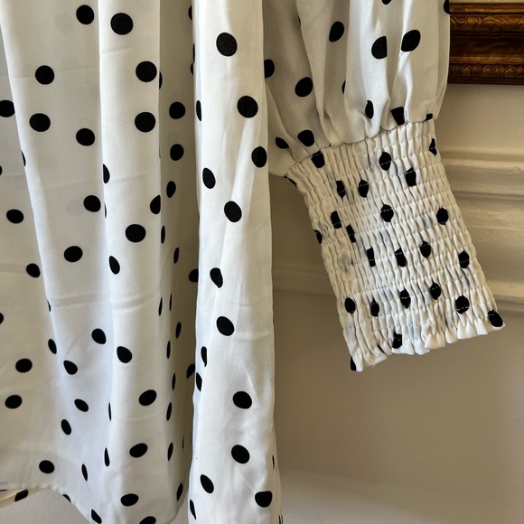 Lulu’s - Meet Me At Our Spot White Polka Dot Long Sleeve Mini Dress - M - Picture 5 of 9